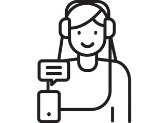 Support agent icon with headset and chat bubble, friendly customer service operator line symbol for call center, online help desk, hotline, and tech assistance