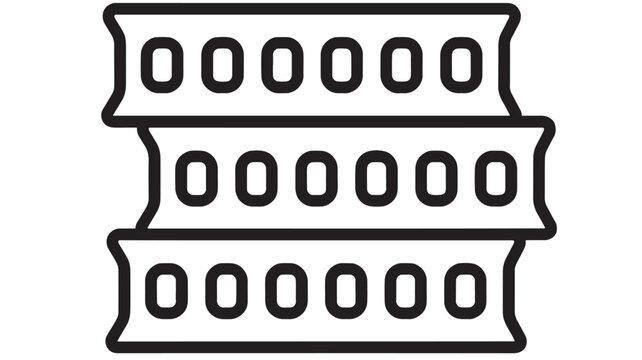 Servers stack icon with database rack modules in outline style, black line symbol for hosting, cloud storage, data center infrastructure, isolated on white background