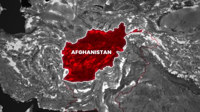 Afghanistan map highlighted in red on a grayscale world map, with the country name clearly visible With Pakistan Boundry Map Blinking