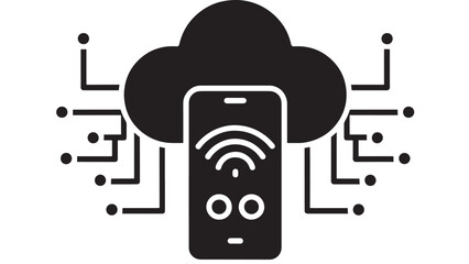 Cloud computing icon with smartphone and wireless signal connected to circuit lines, data network concept for mobile internet, IoT, server sync, and cloud services