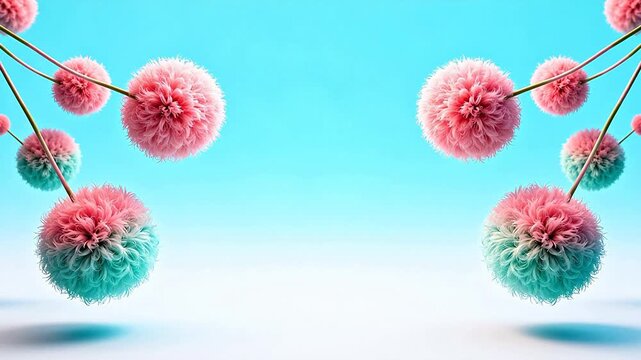 Colorful fluffy spherical objects on stems
