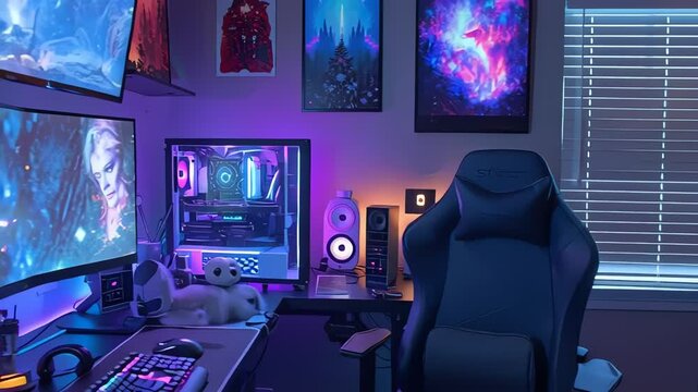 Epic Gaming PC Setup with Multiple Monitors and RGB Lighting