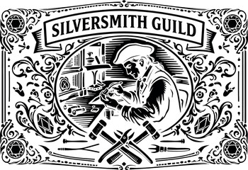 Silversmith Guild Craftsman Belt Buckle Badge Vector
