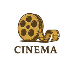 Film Reel And Unwound Strip Cinema Logo Vector