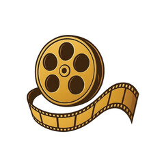 Film Reel And Unwound Strip Cinema Logo Vector