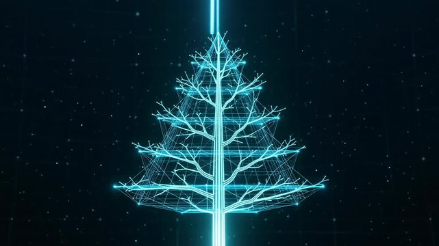 Vibrant digital representation of a glowing blue tree against a dark background, evoking a sense of futuristic technology