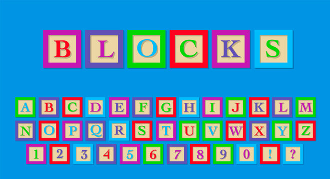 Blocks Colorful Font - Kids Alphabet Letters in Square Frames