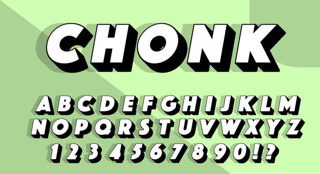 Chonk Bold 3D Font - White Alphabet with Black Shadow