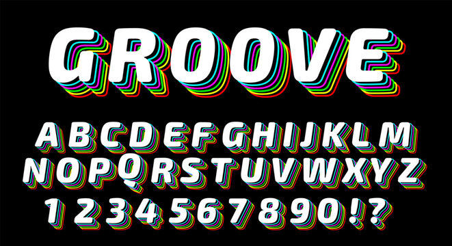 Groove Rainbow 3D Font - Retro Disco Layered Rainbow Alphabet