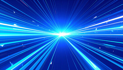 中央左に収束する明るいシアンの光線がアニメ調放射