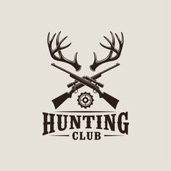 Vintage Hunting Club Logo with Deer Antlers and Crossed Rifles Emblem