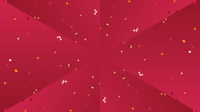 Vibrant red background with dynamic motion of white and yellow specks flying outward in all directions creating a sense of energy and movement.