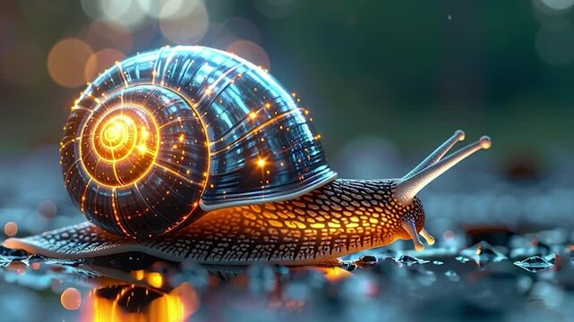 Glowing Snail Shell Closeup Slow Movement.