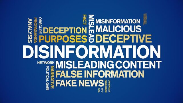 Disinformation animated word cloud-text design animation tag kinetic typography seamless loop.