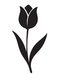 Obraz premium Black Silhouette of Tulip Flower with Stem and Leaves