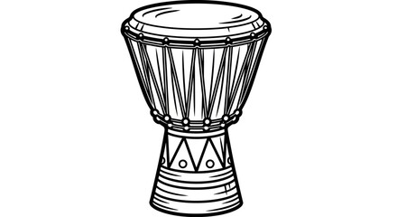 A traditional djembe drum standing upright on a plain background viewed from the front © John