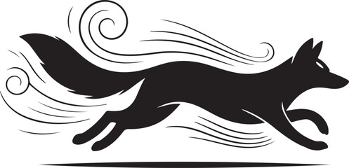 Dynamic Running Fox Silhouette Vector with Swirling Wind Lines