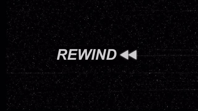 Retro VHS Rewind Effect with Grainy Static Overlay and Starfield Background