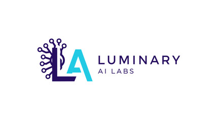 Fototapeta premium Luminary AI Labs Logo with Glowing LA Initials and Connected Node Network on Isolated White Background