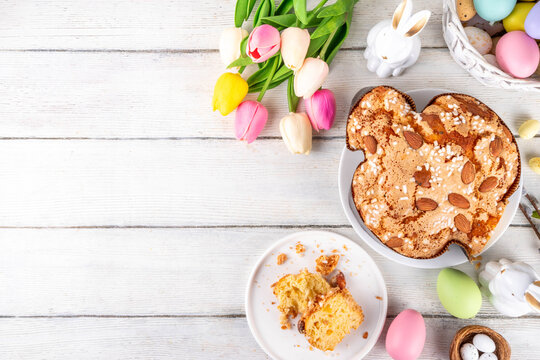 Easter Colomba Cake, Colomba di Pasqua, sweet sugared dove-shaped sponge cake