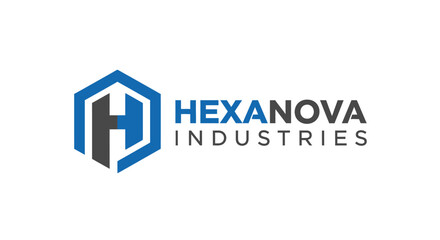 Blue hexagonal H letter logo representing modern industry and technological innovation on an isolated white background.