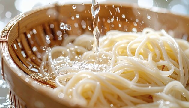 Rinsing Japanese Somen noodles with water