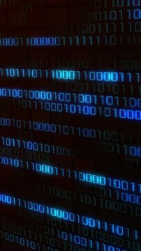 panel with rows of zero and one, binary code concept, futuristic design, vertical video (3d render)