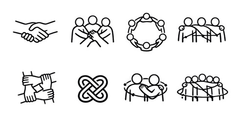Teamwork icons showing collaboration symbols on gray background
