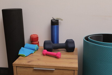 Fitness equipment ready for home gym workout session