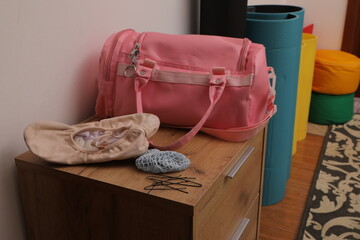 Dancer's bag and equipment preparing for practice