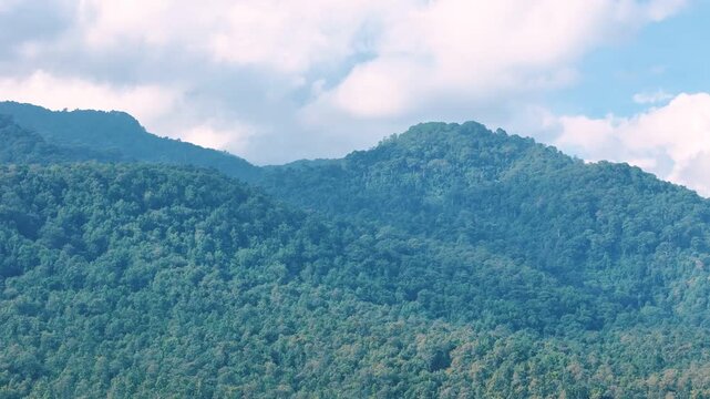 Top Down Traditional bamboo huts on Huay Tueng Thao Reservoir Chiang Mai Thailand