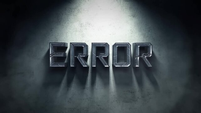 Error text animation with flickering light and shadow effects on grunge wall background
