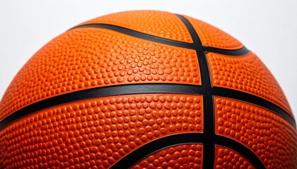Fototapeta premium Close Up Detail of Basketball Texture and Black Ribbing Isolated on White Background for Sports and Athletics