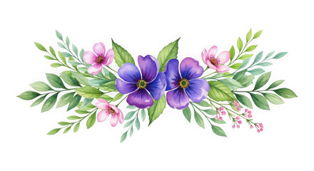 Vibrant floral arrangement with purple and green leaves isolated on transparent background