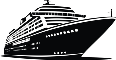 Luxury cruise ship silhouette vector illustration, large passenger liner sailing on sea, modern ocean travel and tourism transport icon isolated on white background © S.P