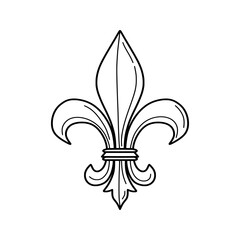 Hand drawn fleur-de-lis symbol, black linear lily icon isolated on white. Royal heraldic sign for elegant design. Fleur De Lis traditional Mardi Gras sign, isolated on white background. © LENNAMATS