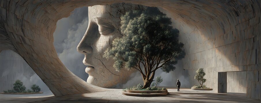 A surreal museum displaying living dreams