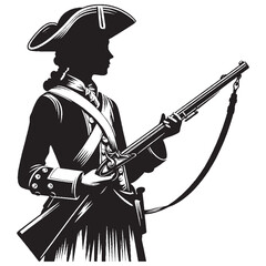 Obraz premium Revolutionary War Soldier Ready Position Musket Silhouette Vector Art