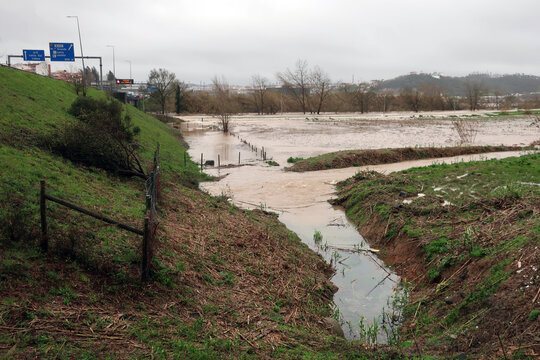 Leiria, Portugal. Destruction of the city after the passage of of Storm Kristin (Portuguese: Tempestade Kristin)  