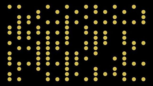 Stylish black background with yellow digital dots randomly appearing and disappearing, ideal for abstract motion graphics, data visualization, and tech design projects.