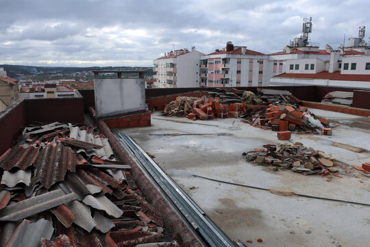 Leiria, Portugal. Destruction of the city after the passage of of Storm Kristin (Portuguese: Tempestade Kristin)  