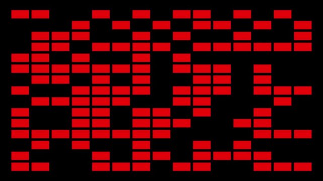 Stylish black background with red digital blocks randomly appearing and disappearing, ideal for abstract motion graphics, data visualization, and tech design projects.