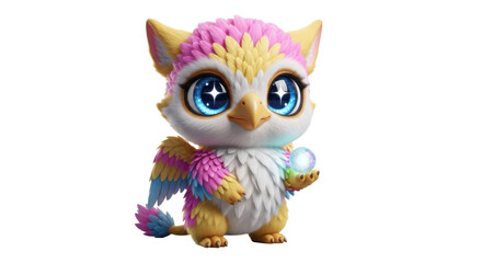 Fototapeta premium Cute baby griffin with magic orb
