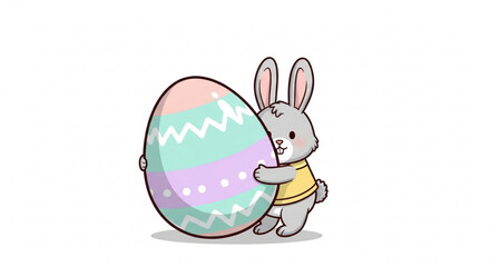 Obraz premium Cute Easter Bunny Hugging Colorful Egg Isolated on White Background