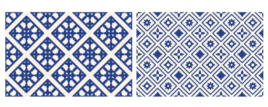 Set of Mediterranean seamless patterns with geometric shapes. La dolce vita backgrounds. Hand drawn doodle wallpaper in Italian style. Vector flat illustration