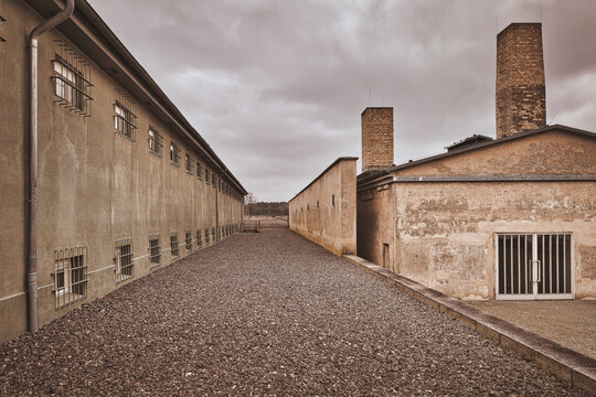Former main SS headquarters building at the Ravensbr&uuml;ck concentration camp memorial site in F&uuml;rstenberg/Havel, Germany.
