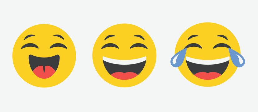 Laughing face emoji icon collection, LOL emoticons, happy and joy expressions, generic style illustrations, editable vector set, flat and stroke design, modern chat, messaging, and social media digita