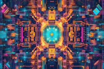 Symmetrical neon tech mandala