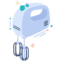 Minimalist blue electric hand mixer with dual beaters on white background