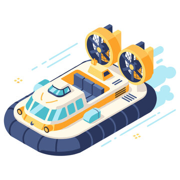 Isometric illustration of a futuristic hovercraft with dual fans. No editable stroke
